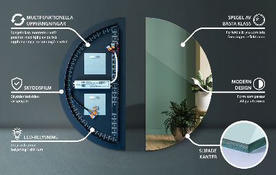Espelho meia lua com iluminação LED