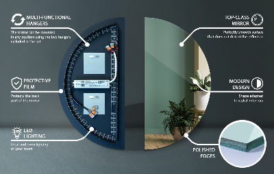 Espelho meia lua com iluminação LED