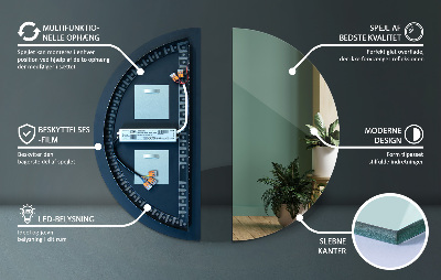 Espelho meia lua com iluminação LED