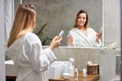 Espelho decorativo retangular com moldura branca