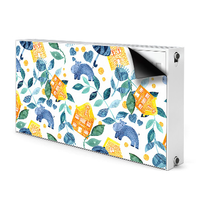 Capa magnética para radiador Hipopótamos e casas