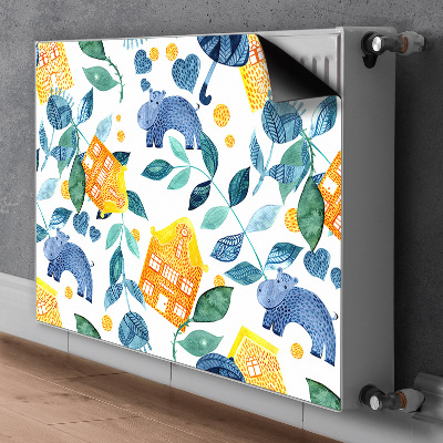 Capa magnética para radiador Hipopótamos e casas