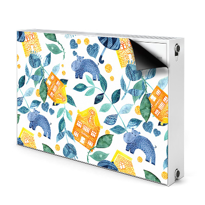 Capa magnética para radiador Hipopótamos e casas