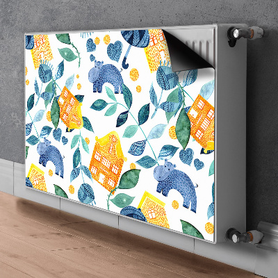 Capa magnética para radiador Hipopótamos e casas