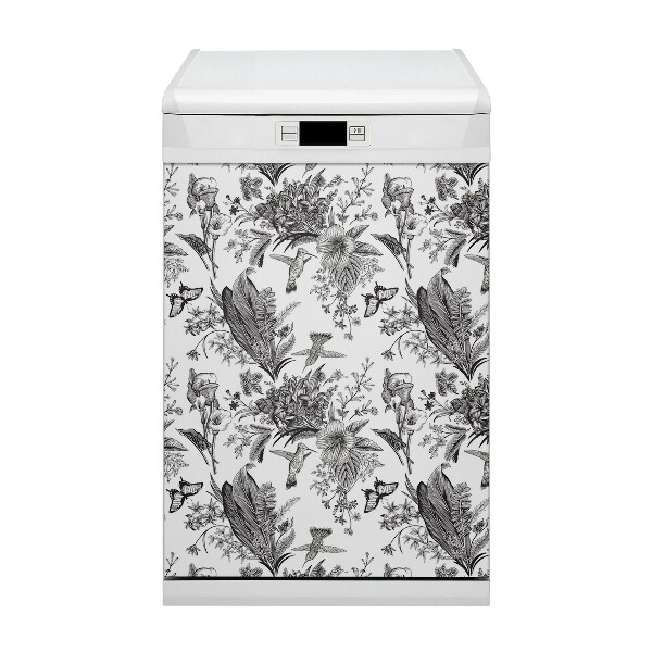 Painel magnético para máquina de lavar louça Jardim preto e branco