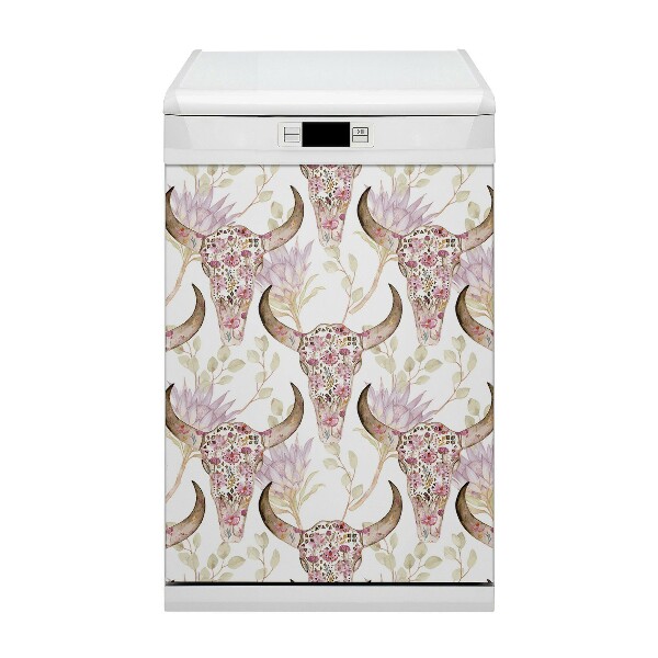 Capa magnética para máquina de lavar louça Caveira com flores