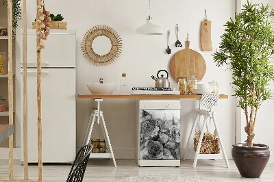 Capa magnética para máquina de lavar louça Rosas pretas e brancas