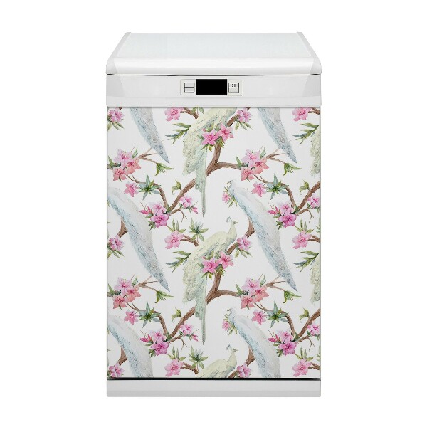 Capa magnética para máquina de lavar louça Pavões brancos