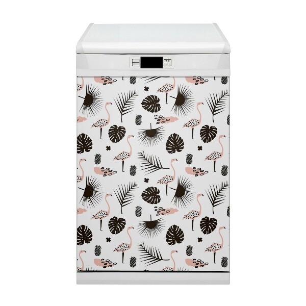 Painel magnético para máquina de lavar louça Folhas e flamingos