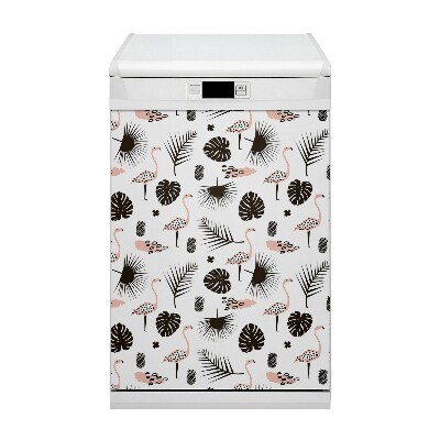 Painel magnético para máquina de lavar louça Folhas e flamingos