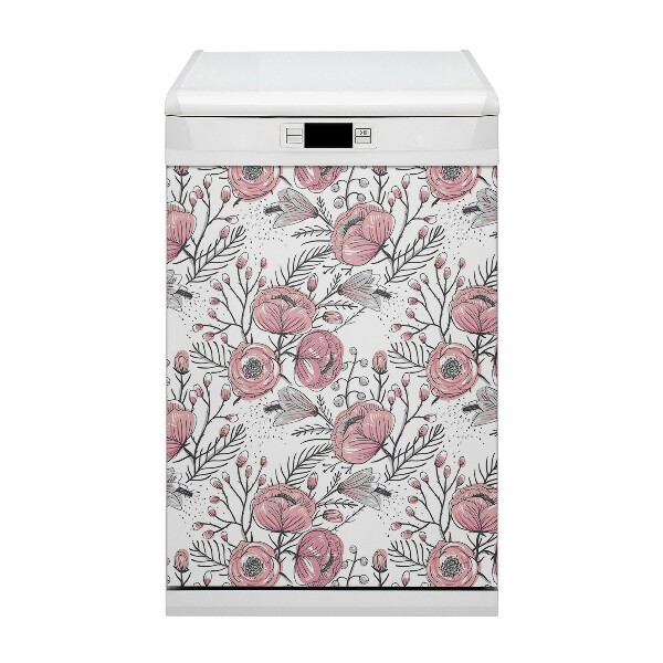 Painel magnético para máquina de lavar louça Arte de rosas pastel
