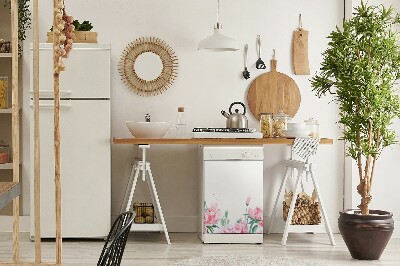 Capa magnética para máquina de lavar louça flores cor de rosa