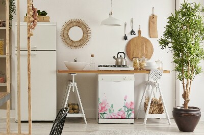 Capa magnética para máquina de lavar louça flores cor de rosa