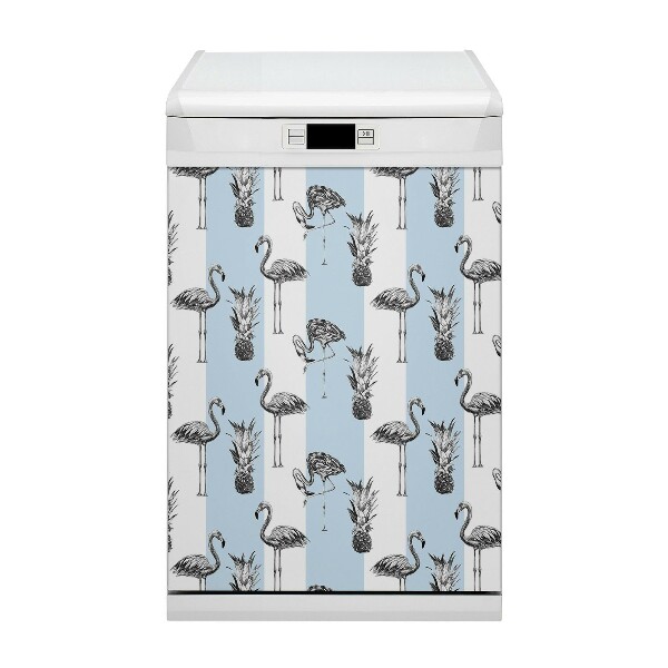 Capa magnética para máquina de lavar louça Flamingo e abacaxi