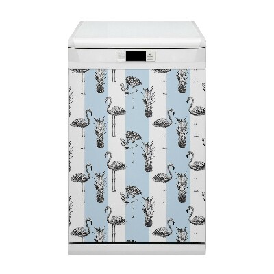 Capa magnética para máquina de lavar louça Flamingo e abacaxi