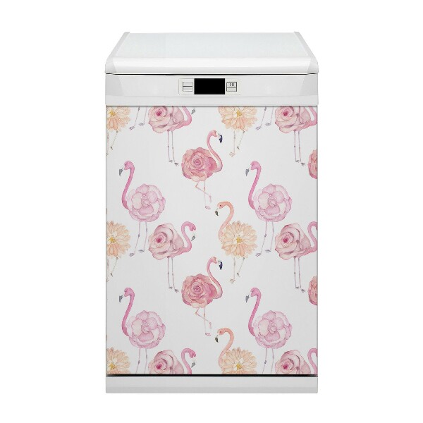Capa magnética para máquina de lavar louça Flores de flamingos
