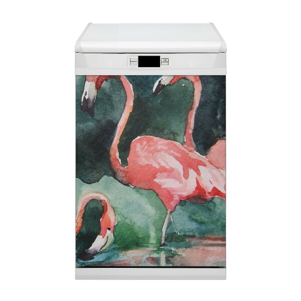 Capa magnética para máquina de lavar louça Flamingo pintado