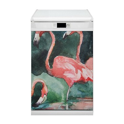 Capa magnética para máquina de lavar louça Flamingo pintado