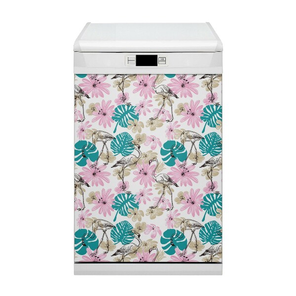 Painel magnético para máquina de lavar louça Flamingos pintados