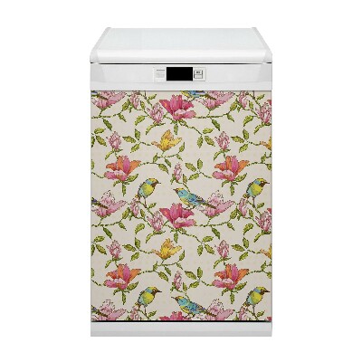 Painel magnético para máquina de lavar louça Flores e pássaros