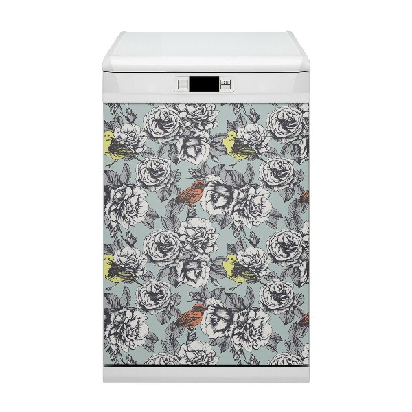 Painel magnético para máquina de lavar louça Rosas e pássaros