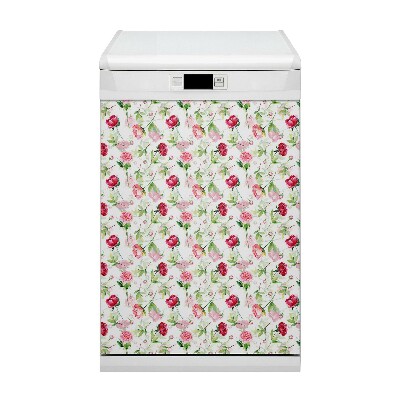 Capa magnética para máquina de lavar louça flores vermelhas