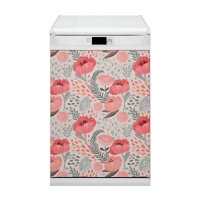 Capa magnética para máquina de lavar louça papoulas pintadas