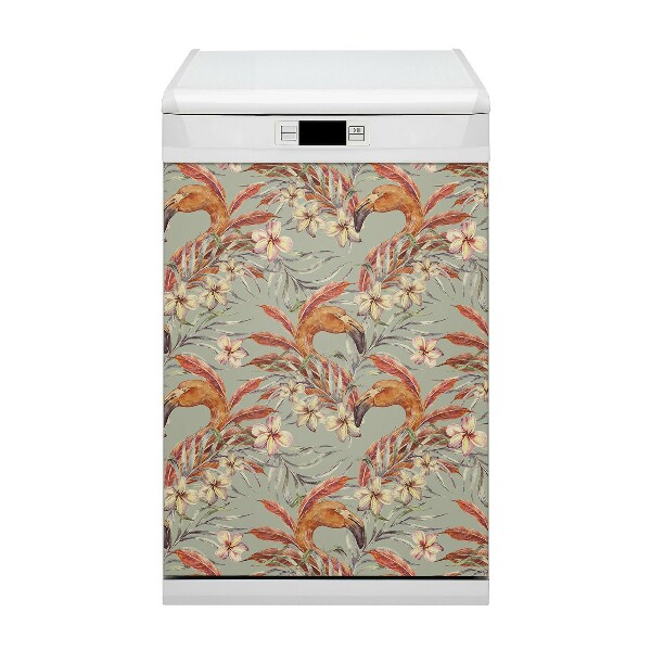 Capa magnética para máquina de lavar louça Pintando Flamingos