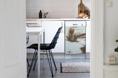 Capa magnética para máquina de lavar louça Urso em um barco