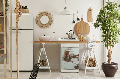 Capa magnética para máquina de lavar louça Urso em um barco