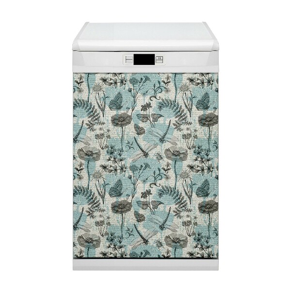Capa magnética para máquina de lavar louça Flores e libélulas
