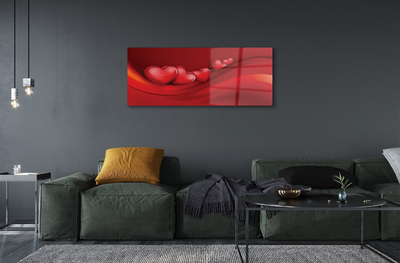 Quadro acrílico Corações fundo vermelho