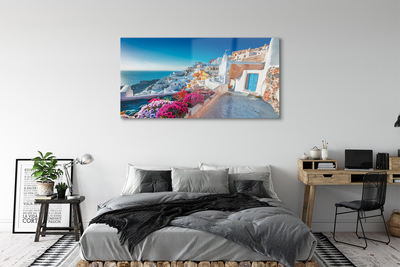 Pintura acrílica Edifícios da Grécia Flores do Mar