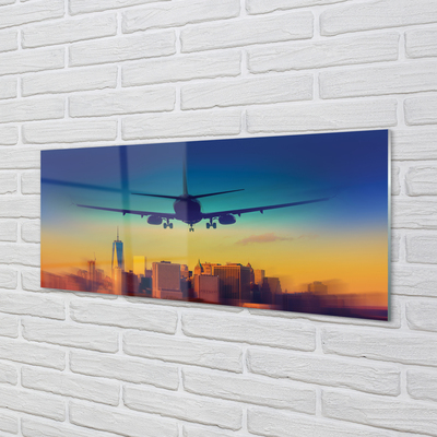 Quadro acrílico Cidade nuvens avião pôr do sol