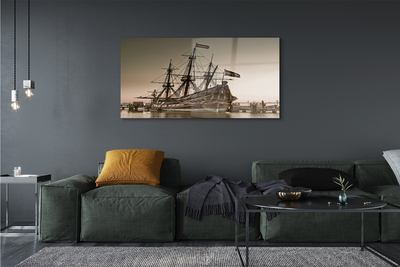 Pintura acrílica Velho navio céu mar