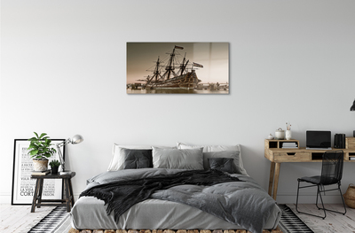 Pintura acrílica Velho navio céu mar