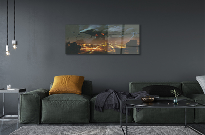 Quadro acrílico Cidade à noite, monstro de fumaça