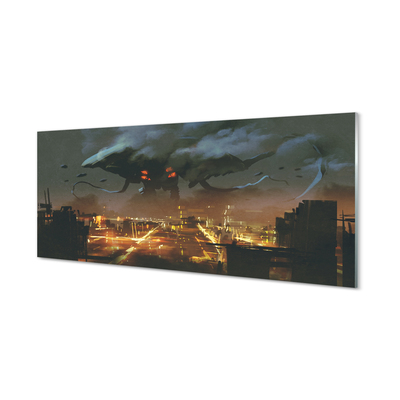 Quadro acrílico Cidade à noite, monstro de fumaça