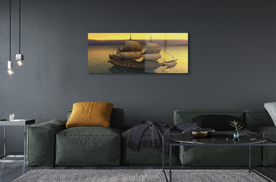 Quadro acrílico Navio céu amarelo mar