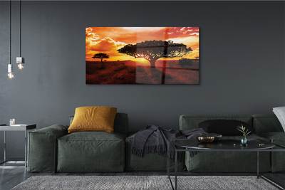 Pintura acrílica Árvores nuvens pôr do sol