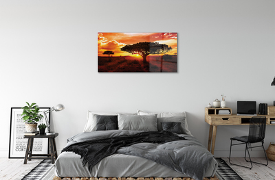 Pintura acrílica Árvores nuvens pôr do sol