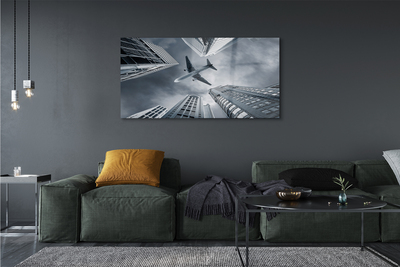 Pintura acrílica Cidade nuvens avião céu