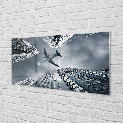 Pintura acrílica Cidade nuvens avião céu