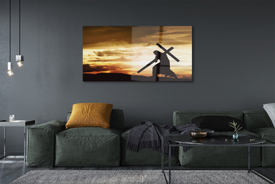 Pintura acrílica Jesus cruz pôr do sol