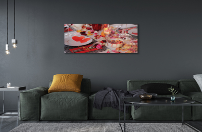 Quadro acrílico Copos de jantar com pétalas de rosa e corações