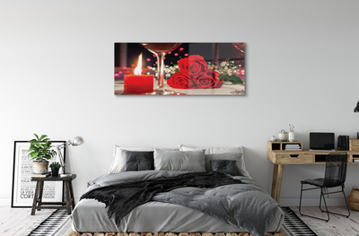 Quadro acrílico Rosas, vela, vidro