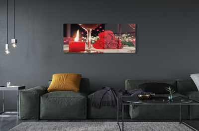 Quadro acrílico Rosas, vela, vidro