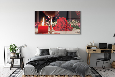 Quadro acrílico Rosas, vela, vidro