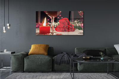 Quadro acrílico Rosas, vela, vidro