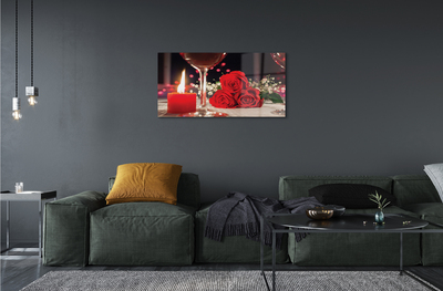 Quadro acrílico Rosas, vela, vidro